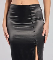 Luxury Feels High Rise Slit Satin Midi Skirt