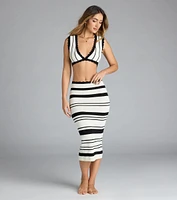 Way She Moves Striped Midi Skirt