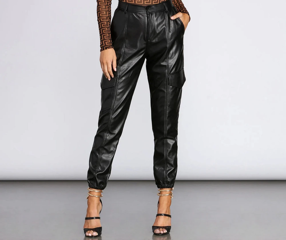 Faux Leather Cargo Joggers