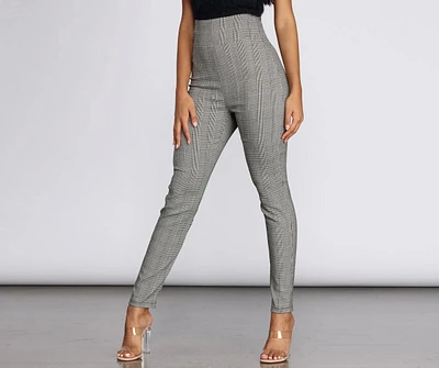 High Waist Glen Plaid Fitted Pants