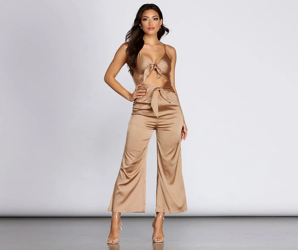 Stunning Satin Tie Front Jumpsuit