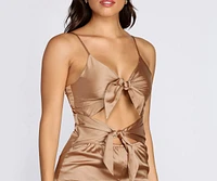 Stunning Satin Tie Front Jumpsuit