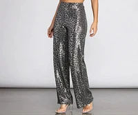 Leopard Sequin Wide Leg Pants