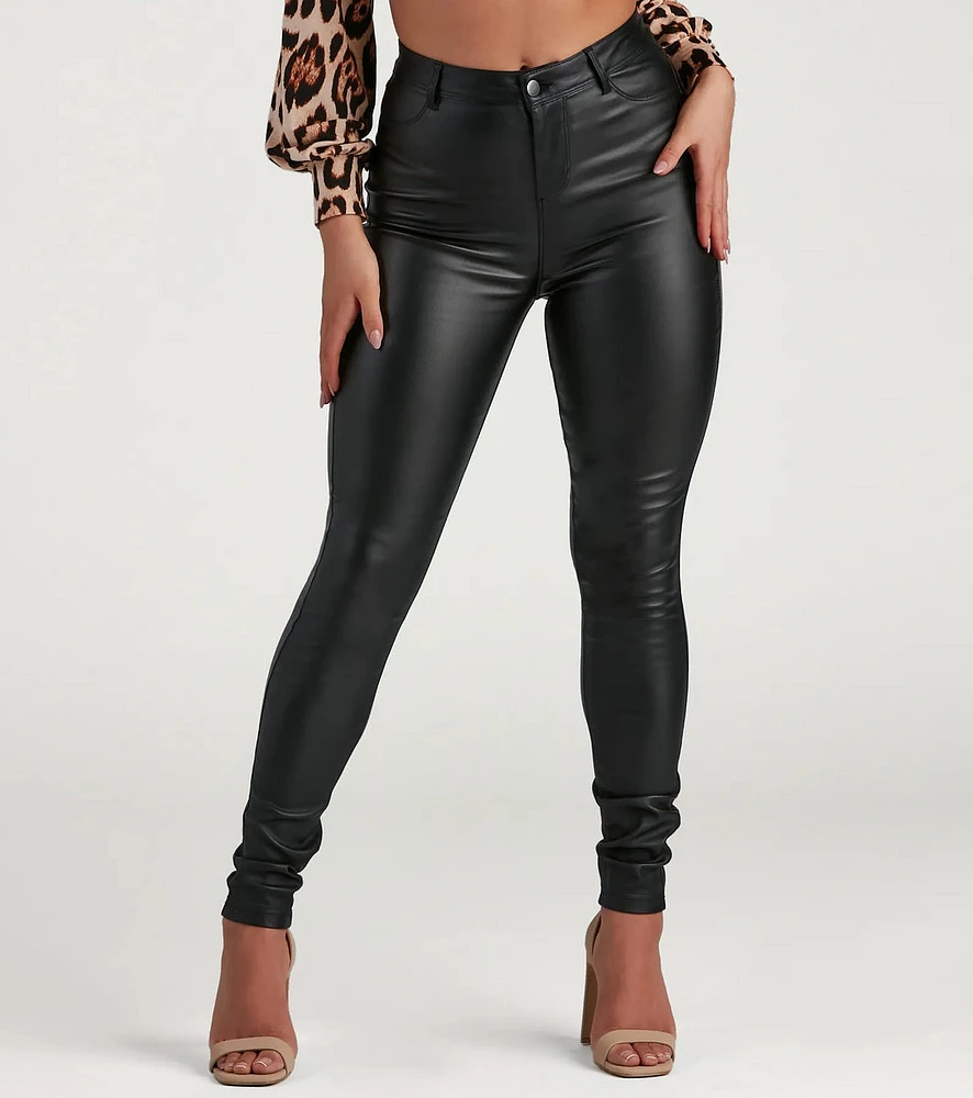 High-Rise Coated Skinny Pants