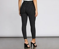 Plaid Paper Bag Tie Waist Skinny Pants