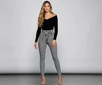 Houndstooth Paper Bag Skinny Pants