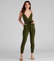 One Hit Wonder Surplice Tie Jumpsuit