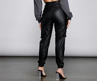 High Waist Faux Leather Cargo Pants