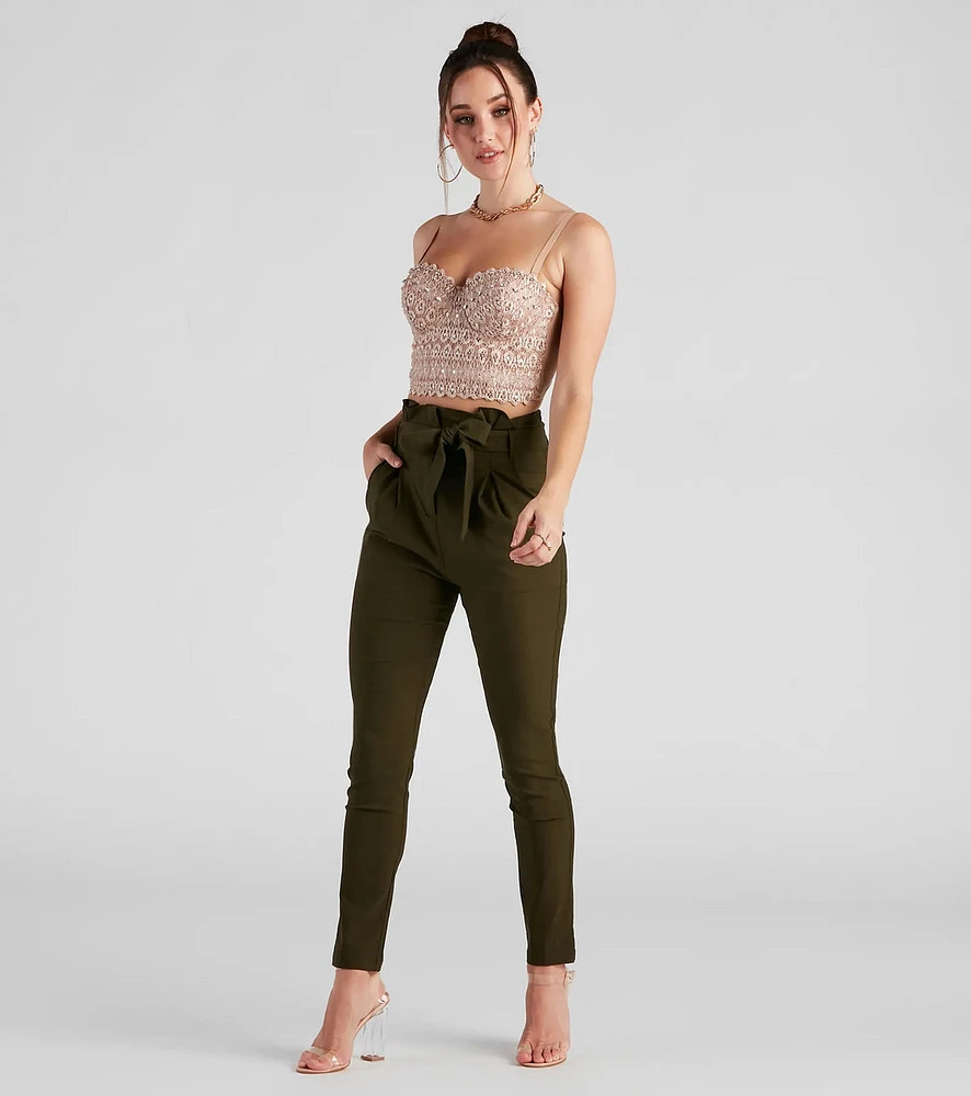 High Waist Paperbag Skinny Dress Pants