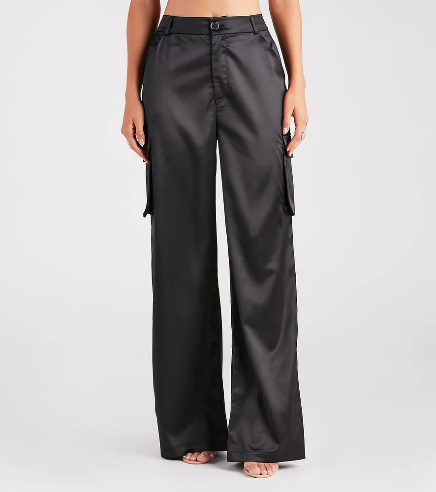 Dress Me Up Satin Straight-Leg Cargo Pants