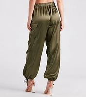 Pulling Strings Satin High-Rise Cargo Pants