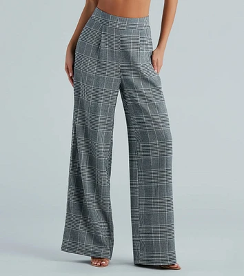 Power Hour Plaid Wide-Leg Trouser Pants