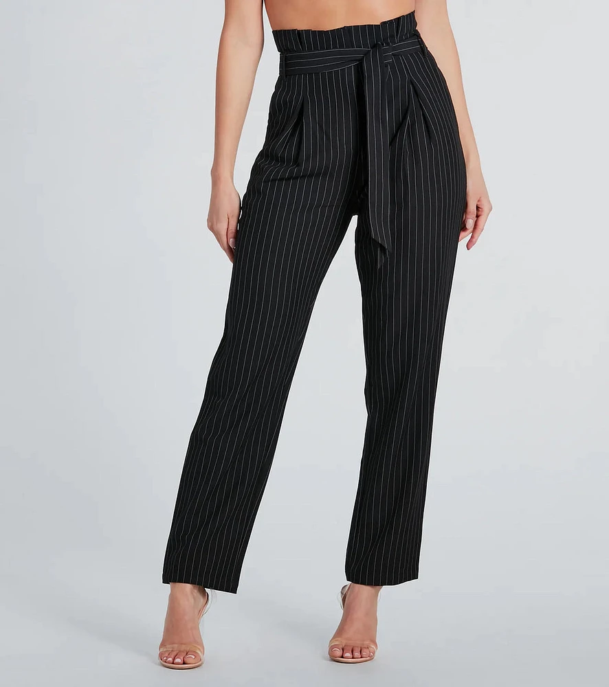 Chic 'Fit Pinstripe Paperbag Dress Pants