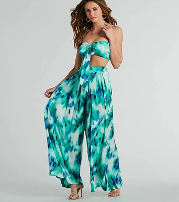 Forever Muse Abstract Satin Wide-Leg Pants