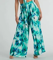 Forever Muse Abstract Satin Wide-Leg Pants