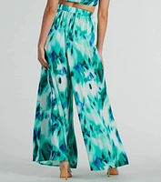 Forever Muse Abstract Satin Wide-Leg Pants