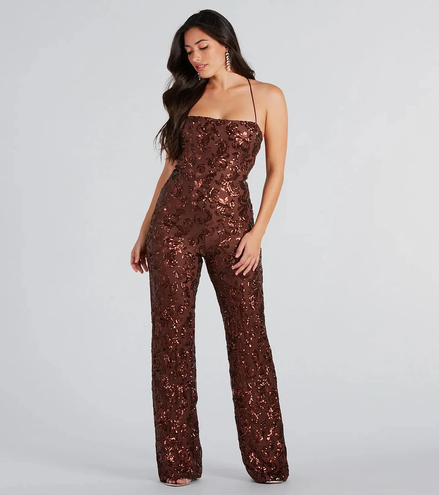 Radiate Sequins Lace-Up Jumpsuit