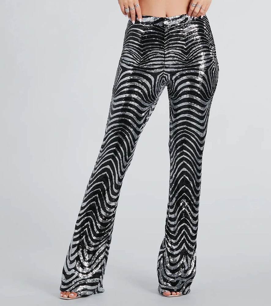 Make An Entrance Sequin Swirl Flare Pants