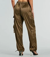 Sleek Sensation Satin High-Rise Cargo Joggers