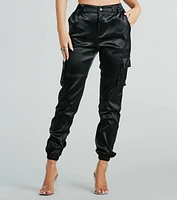 Got The Look Satin High-Rise Cargo Joggers