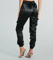 Got The Look Satin High-Rise Cargo Joggers