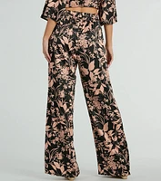 Flawless Floral High Rise Wide-Leg Satin Pants