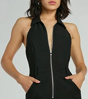 Trendsetting Babe Collared Zip-Front Cargo Jumpsuit