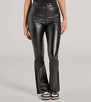 Sleek Business High-Rise Faux Leather Flare Pants