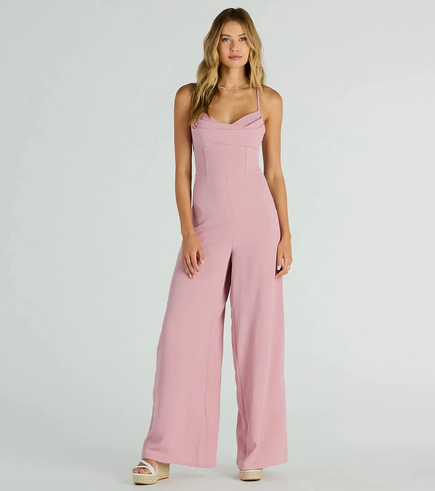 Effortless Allure Lace-Up Woven Wide-Leg Jumpsuit