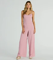 Effortless Allure Lace-Up Woven Wide-Leg Jumpsuit