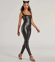 Dare To Allure Faux Leather Hook-Eye Catsuit