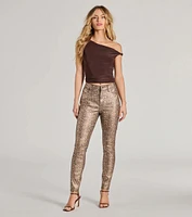 Major Trend Snake Print Faux Leather Skinny Pants