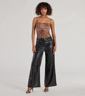 Glam Motion Faux Leather Wide-Leg Pants