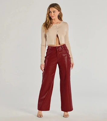 Chic Babe Faux Leather Croc-Embossed Wide-Leg Pants