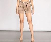 Paper Bag Tie Waist Cargo Shorts