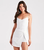 Start Fresh Crepe Faux Wrap Skort Romper