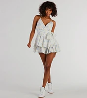 Sweet Romance Tie-Front Floral Woven Skater Romper