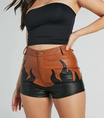 Hot Fire Alert Faux Leather Flame Shorts