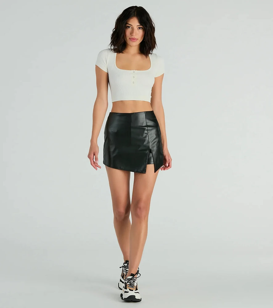 Born To Be Sleek High Rise Slit Faux Leather Skort