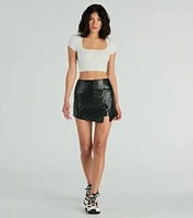 Born To Be Sleek High Rise Slit Faux Leather Skort