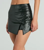 Born To Be Sleek High Rise Slit Faux Leather Skort