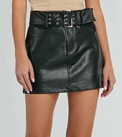 Cutting Edge Belted Faux Leather Mini Skort