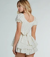 Here To Play Bow Ruffled Ditsy Floral Romper