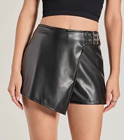 On The Edge High Rise Belted Faux Leather Skort