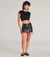 Sultry Edge Lace-Up Faux Leather Skort