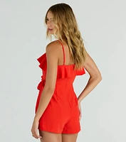 Chic Season Ruffled Wrap-Front Woven Romper