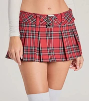 Sassy Vibe Belted Plaid Micro Skort