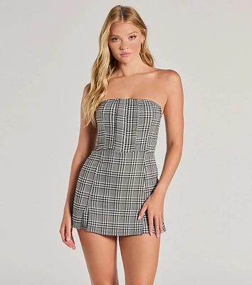 Plaid Moment Sleeveless Knit Romper