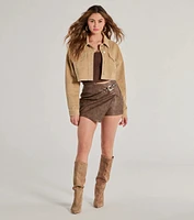 Sleek And Trendy Belted Faux Leather Mini Skort