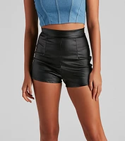 High Waist Coated Faux Leather Shorts